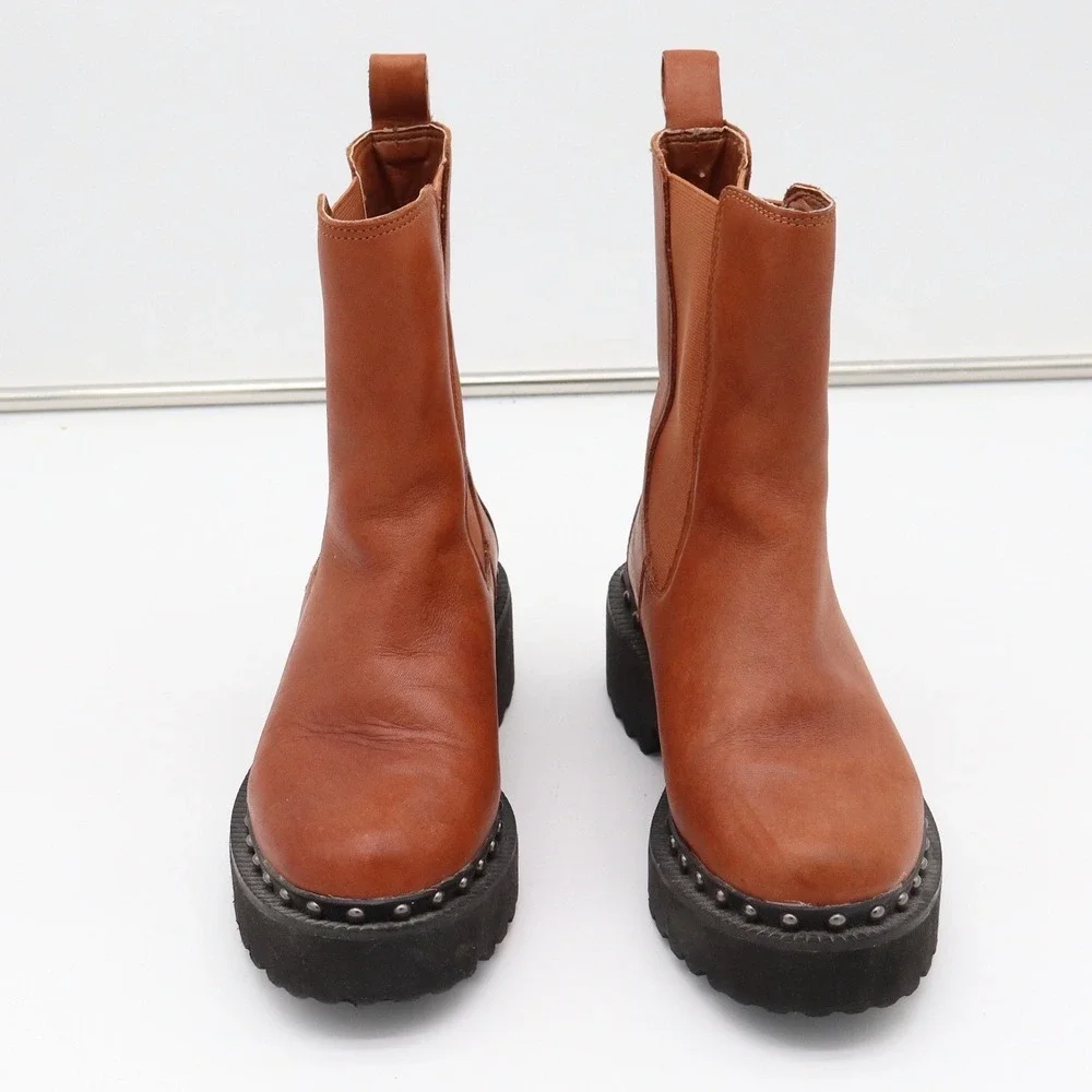 Vince Camuto Boots Womens 6 Meendey Cognac Brown Studded Lug Platform Fair
